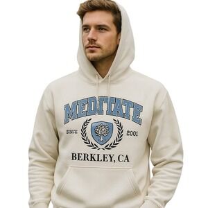 PacSun‎ Meditate Hoodie Pullover Graphic Berkeley CA White Blue Mens Size M